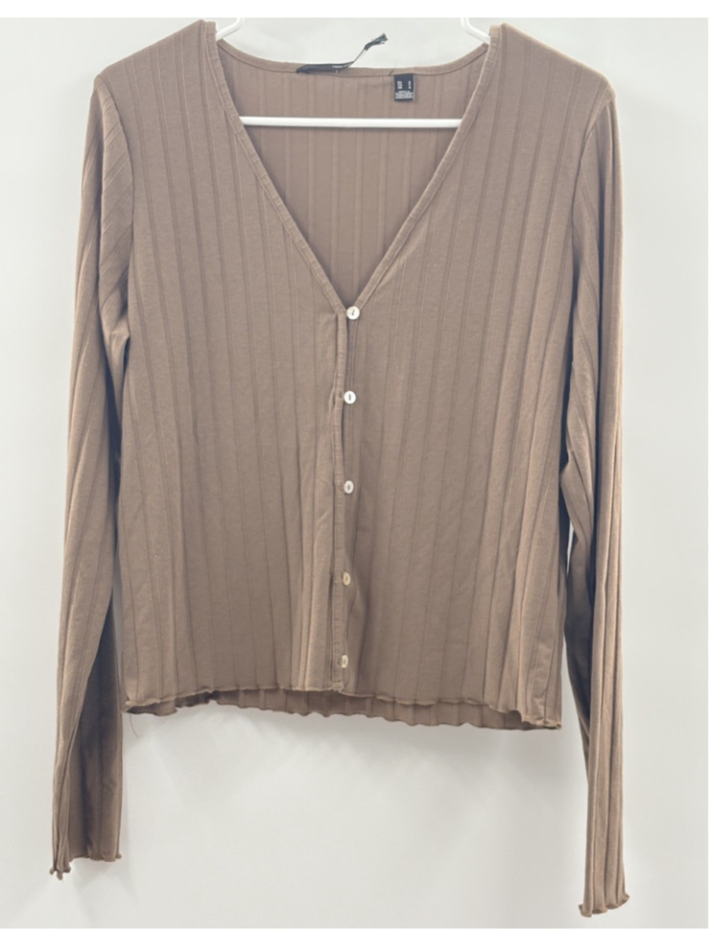 Vero Moda Lucy Crop Ribbed V-neck Cardigan Button Front Tobacco Brown Small